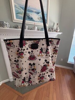 Loungefly Disney Mickey Mouse love tattoo Pattern Tote Bag - Cream, Red, Black